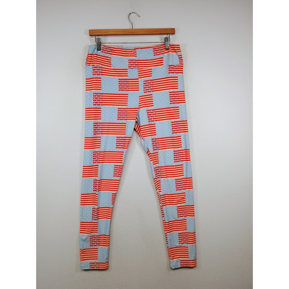 Americana‎ Patriotic LuLaRoe Womens Tall & Curvy Blue Red American Flag Leggings